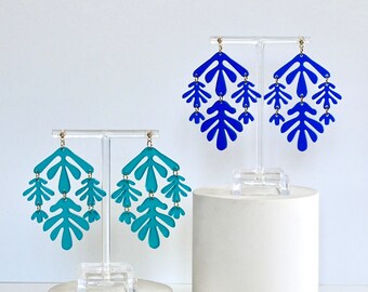 Mega Coral Huggies || Matisse Inspired Abstract Statement Maximalist Modern Lasercut Acrylic Earrings