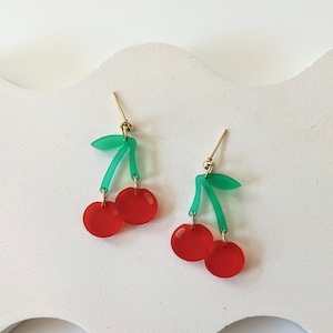 Cherry Earrings || Summer Fruit Cherry Trendy Handmade Lasercut Acrylic Earrings