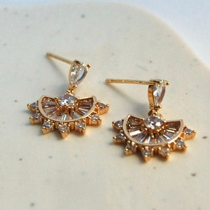 Ava Earrings | Cubic Zirconia Art Deco Dainty Bridal Sparkly Gold Wedding Earrings