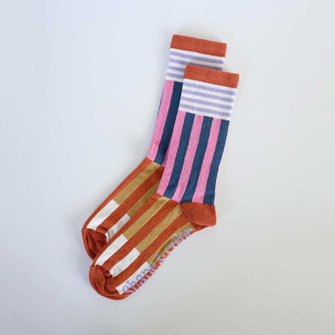 The Colorblock Crew Sock | Pink & Blue | Made in the USA | Recycled ...