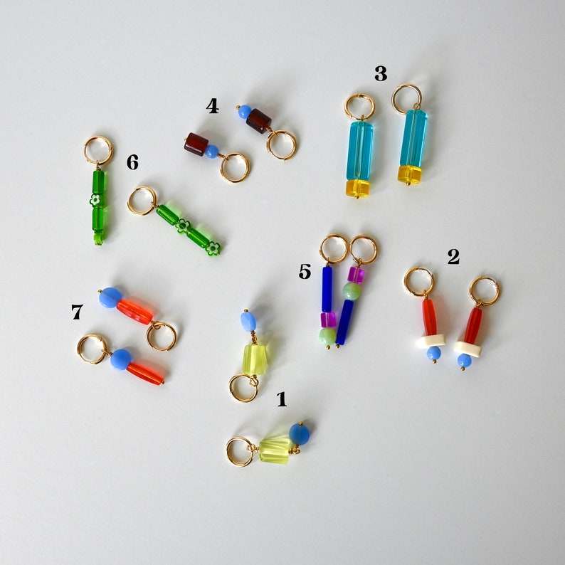 Beaded Earrings Vintage Glass Lucite Acrylic Colorful Handmade Beaded Huggie Hoop Earrings image 9