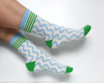 The Wave Crew Sock | Green | Made in the USA | Cotton Ribbed Knit Crew Socks