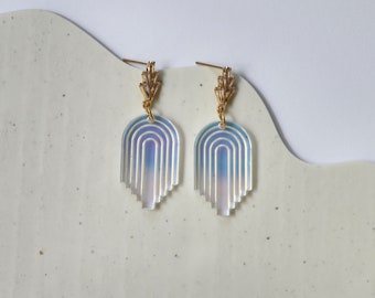 Deco Arch || Art Deco Iridescent Door Acrylic Engraved Lasercut Bridal Fancy Earrings