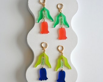 Tulip Market Huggies || Playful Floral Art Nouveau Lasercut Acrylic Huggie Hoop Earrings