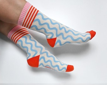 The Wave Crew Sock | Orange | Made in the USA | Cotton Ribbed Knit Crew Socks