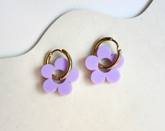 Daisy Huggie Hoops || Flower Lasercut Trendy Huggies Earrings