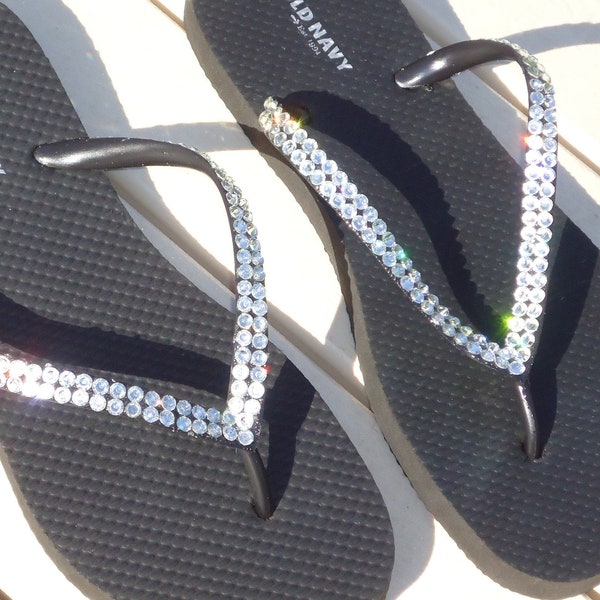 Black Crystal Wedding Flip Flops