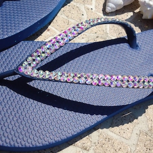 Navy Blue Crystal Flip Flops