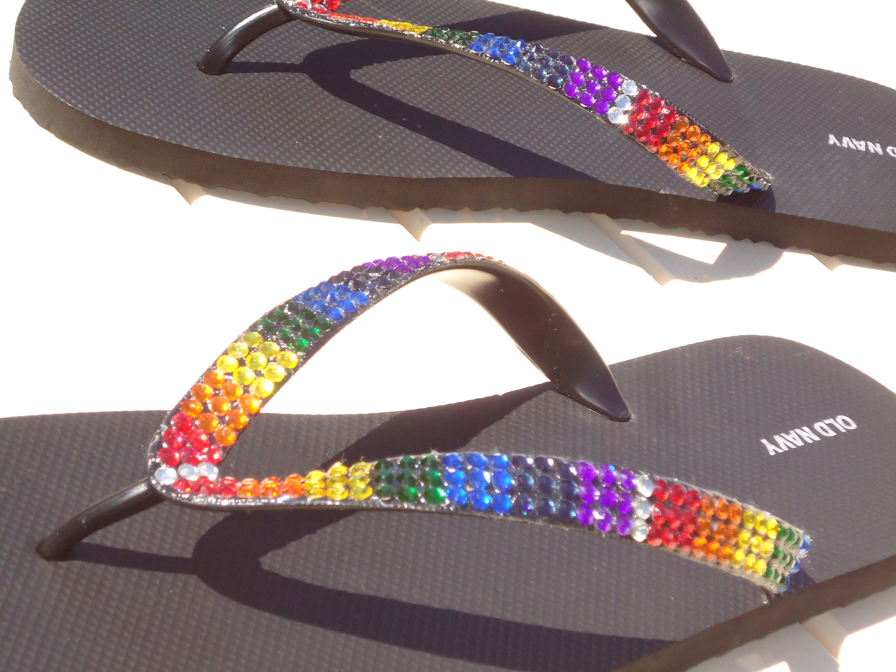 rainbow flip flops with crystals