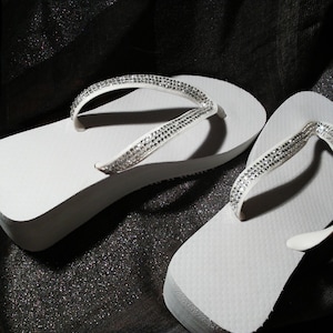 Crystal Wedge White Bridal Flip Flops