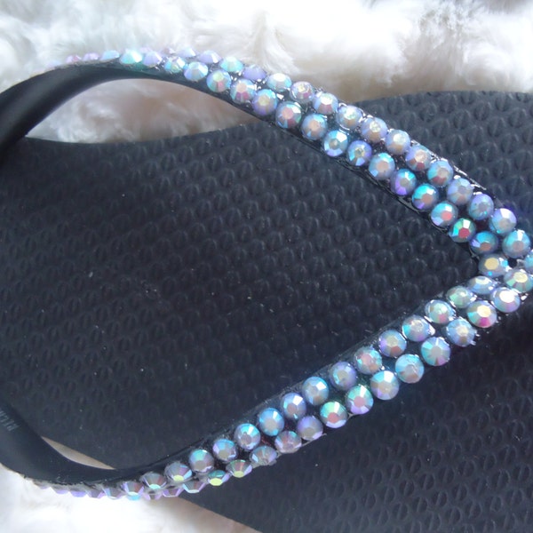 Black Flip Flops With Purple Opal Crystals