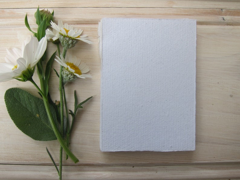Natural White handmade paper sitting beside a beautiful posy of daisies.