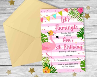 Pink Flamingo FIRST 2nd ANY AGE Birthday Invitation {Digital File}