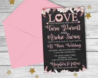 Rose Gold WEDDING LOVE Floral Invitation {Digital File}