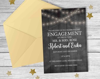 RUSTIC ENGAGEMENT Future Mr & Mrs LOVE Lights Invitation {Digital File}