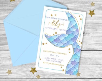 MERMAID FOURTH Birthday Invitation {Digital File} GIRL Party Printable