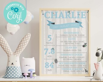 DIY Personalised | Woodland Baby Boy First | Birthday Milestone Board | CORJL Design