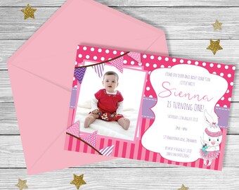 Ballerina Rabbit FIRST Birthday Invitation {Digital File} PARTY PRINTABLE