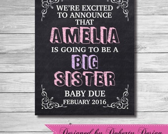 PERSONALISED Chalkboard Pregnancy Announcement | Baby Reveal | Big Sister | Printable | {PIY} Print It Yourself