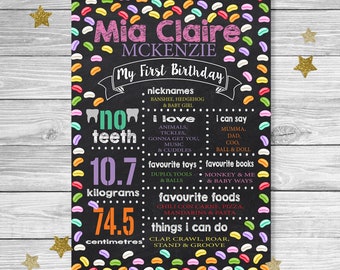 Personalised | Jelly Bean Baby Girl/Boy First Birthday Milestone Board | Chalkboard Print | Party Printable