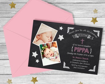 PINK Chalkboard Baptism/Christening Baby Naming Invitation {Digital File}