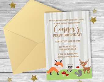 Woodland Animals FIRST Birthday Invitation {Digital File}  BOY Party Printable