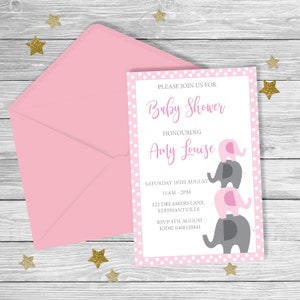 PINK/GREY Elephant Baby Shower Invitation {Digital File} Baby GIRL Party Printable