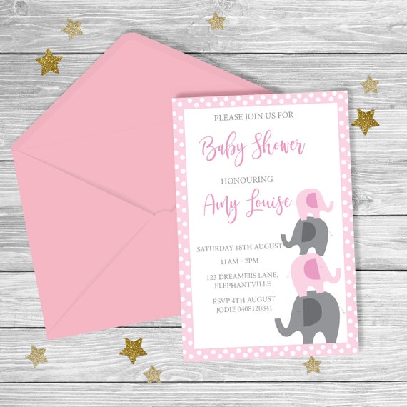 Rosa Grau Elefant Baby Shower Einladung Digitale Datei Baby Etsy