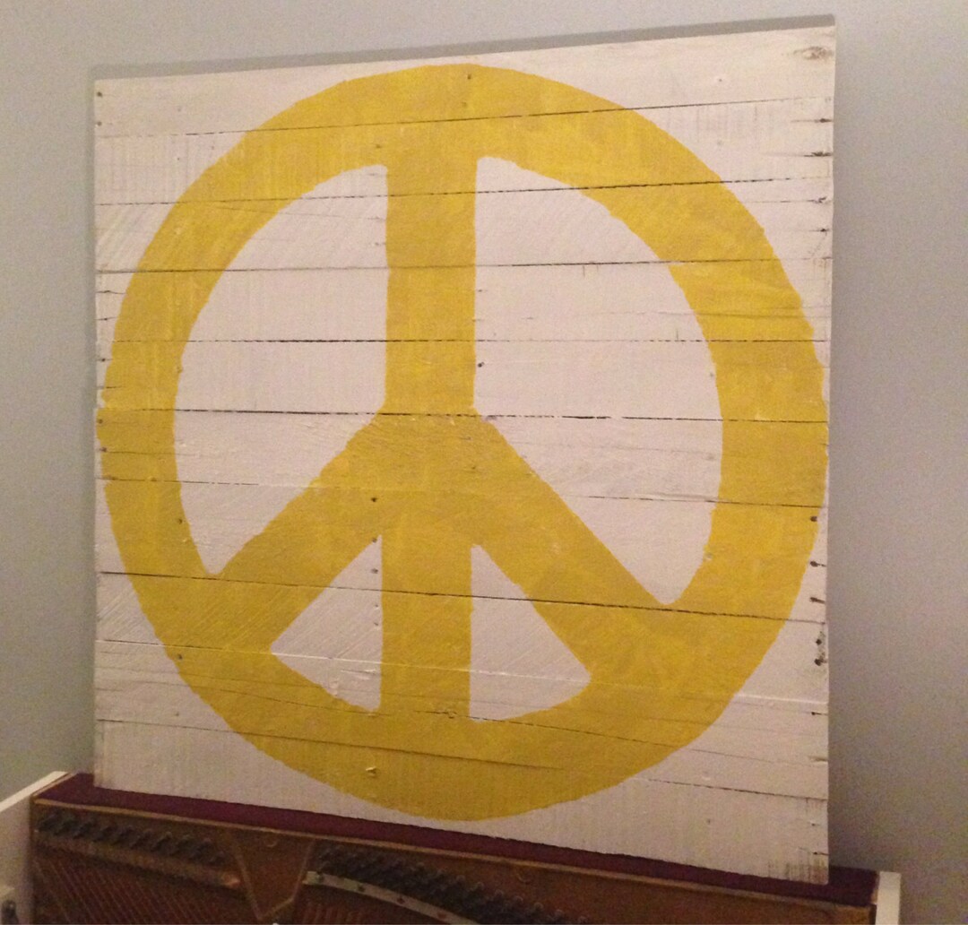 Peace Sign Wall Hanging White Background With Yellow Peace Etsy