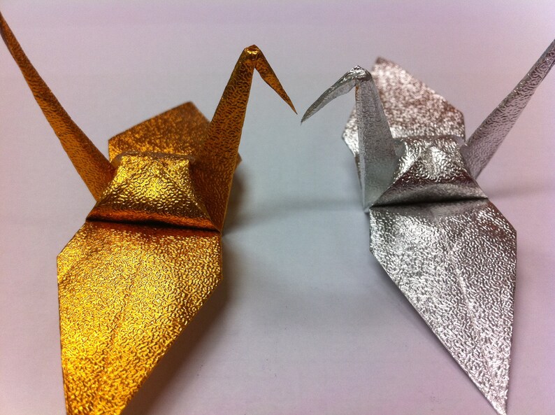 50 Origami Crane Glittering Gold Made From Paper Size Etsy