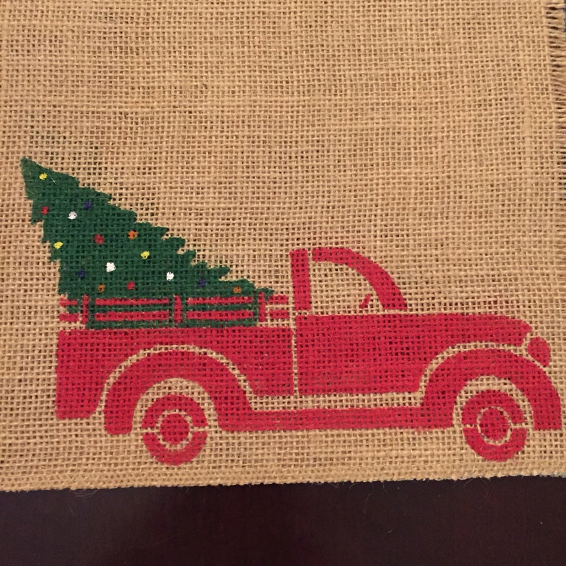 Merry Christmas Placemat / Christmas Truck Burlap Placemat / Etsy
