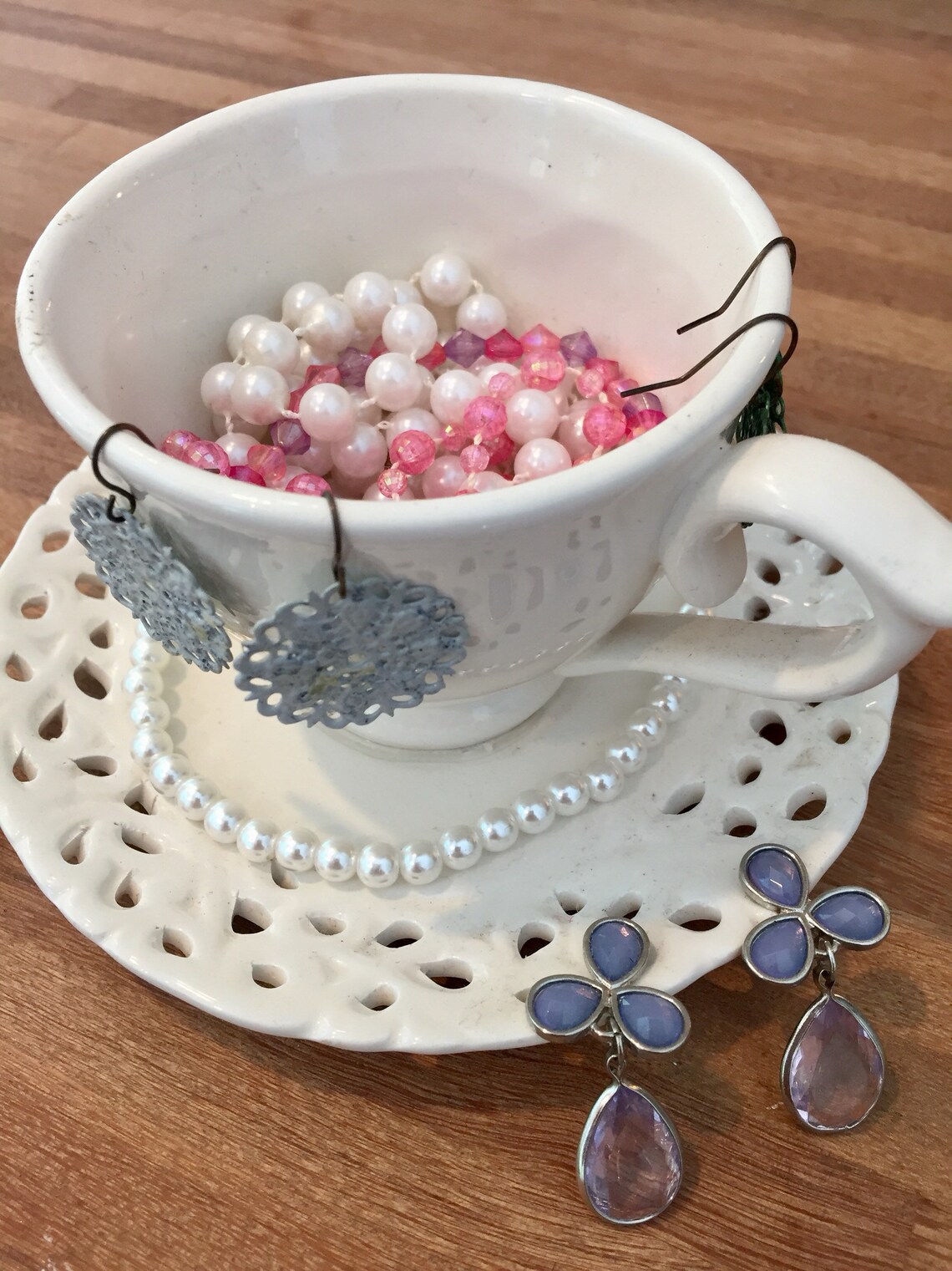 Ivory Tea Cup / Jewelry Organizer / Teacup Jewelry Organizer Etsy