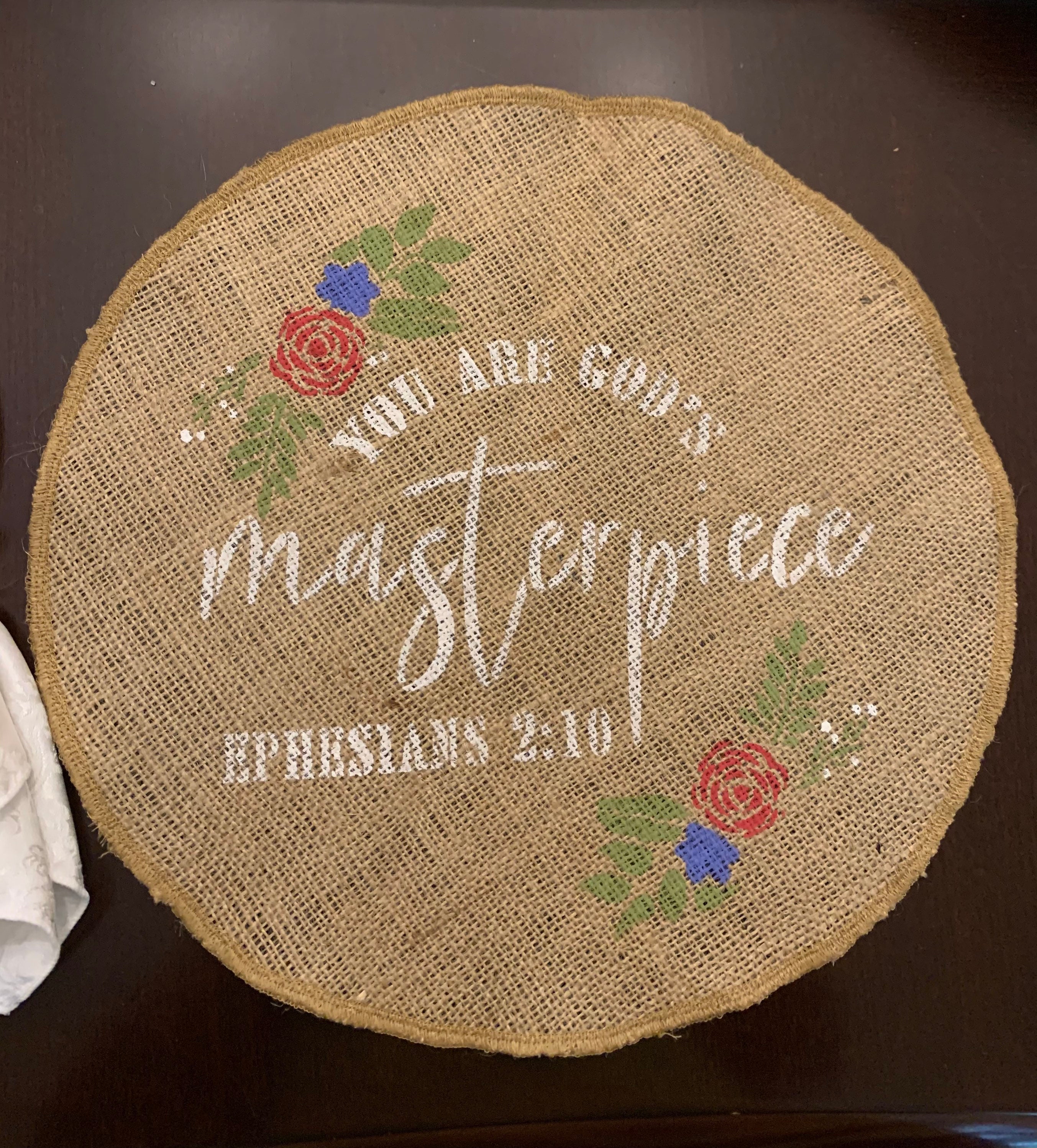 Round Religious Placemat / Burlap Placemats / Burlap Floral Etsy