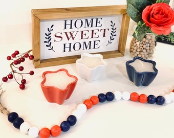 Red, White and Blue Wooden Bead Garland / Patriotic Garland  / Americana Garland