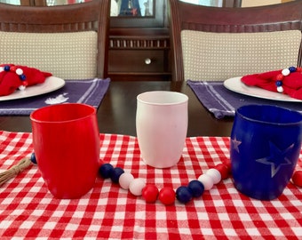Red, White and Blue Upcycled Jars / Patriotic Jar Set  / Americana Decor