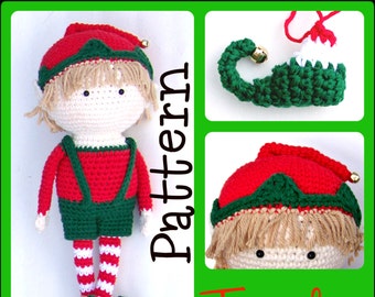 Crochet Doll Pattern, Boy Elf,  Holiday