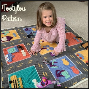 Crochet Road Blanket Pattern, 45 inches square, Roadway Throw, Toy, Lap Blanket, Kids, Toddlers, Boy or Girl, Racetrack, Play mat