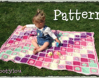 Crochet Baby Blanket Pattern, Flower Square Design (PDF Pattern)