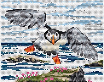Puffin In Flight Cross Stitch Chart Instant Download PDF
