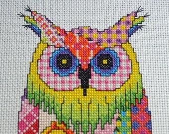 Gorgeous Patchwork Cross Stitch Owl Chart, PDF Instant Download