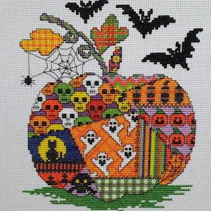 Patchwork Pumpkin Cross Stitch Pattern, Instant download PDF Pattern