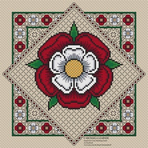 Tudor Rose Blackwork and Cross Stitch PDF Download Pattern