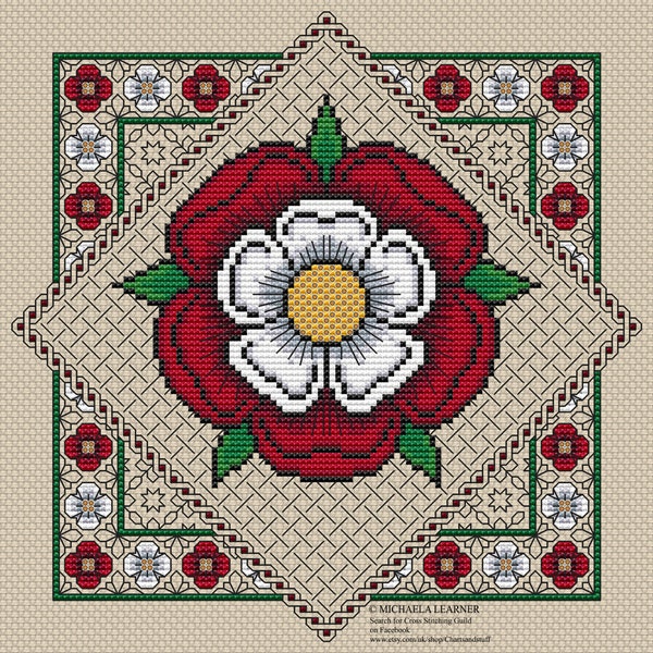 Tudor Rose Blackwork and Cross Stitch PDF Download Pattern