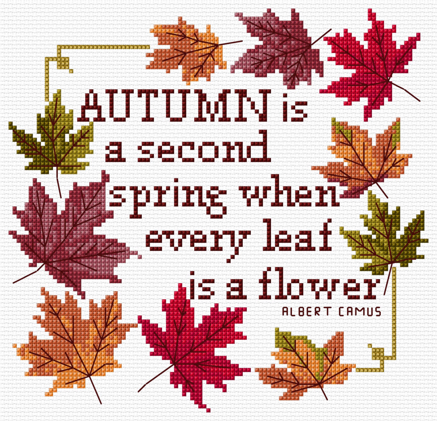 Autumn Leaves Cross Stitch Sampler Instant Download PDF Chart