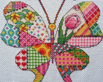 Patchwork Butterfly Cross Stitch Pattern. PDF Instant Download