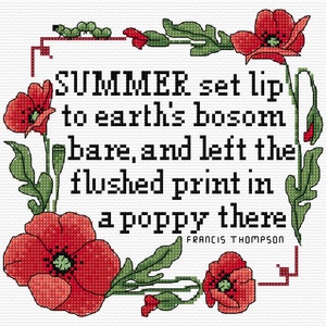 Summer Poppy Cross stitch Sampler pattern. Instant PDF download