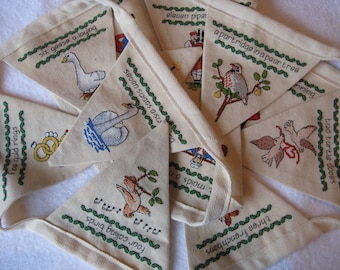 12 Days of Christmas Bunting Cross stitch PDF Pattern, chart download