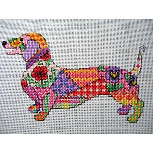 Patchwork Dog Cross Stitch Chart. Instant download PDF file