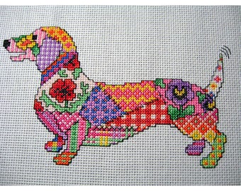 Patchwork Dog Cross Stitch Chart. Instant download PDF file