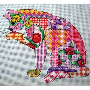 Patchwork Cat cross stitch Pattern. PDF instant download